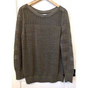 LOFT Open-Knit Lightweight Pullover Sweater Olive Green Boat Neck XL Beach Boho